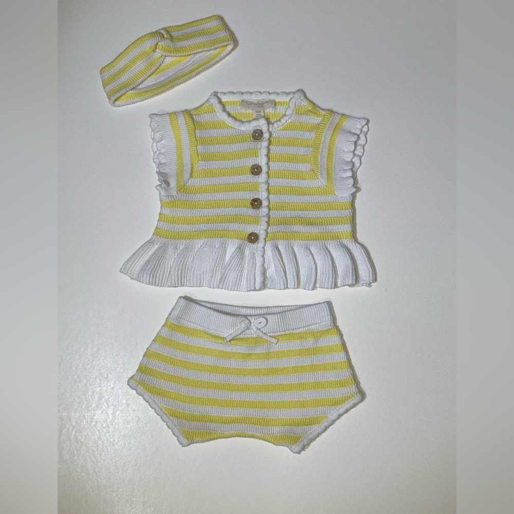 Jessica Simpson Yellow and White Striped Baby Outfit Set
